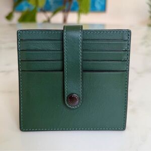 Coach Heritage Card Case Dark Clover Green Leather Snap Wallet C3162 Unisex
